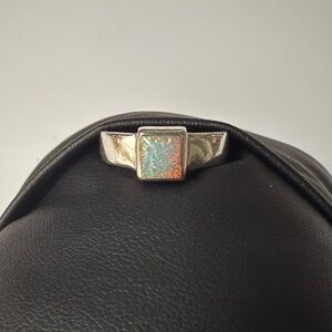 Sterling Silver Square Opal Ring - Iridescent White